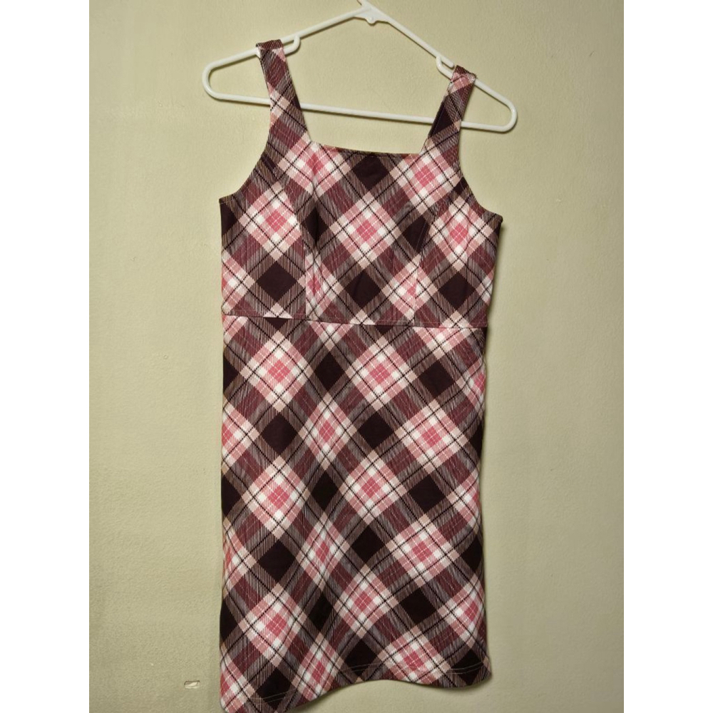 Women's Charlotte Russe Plaid Dress L Pink Brown